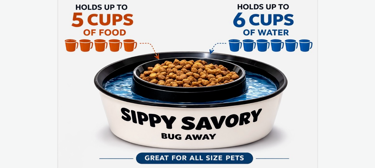 Sippy Savory – Ant-Proof Pet Food & Water Bowl