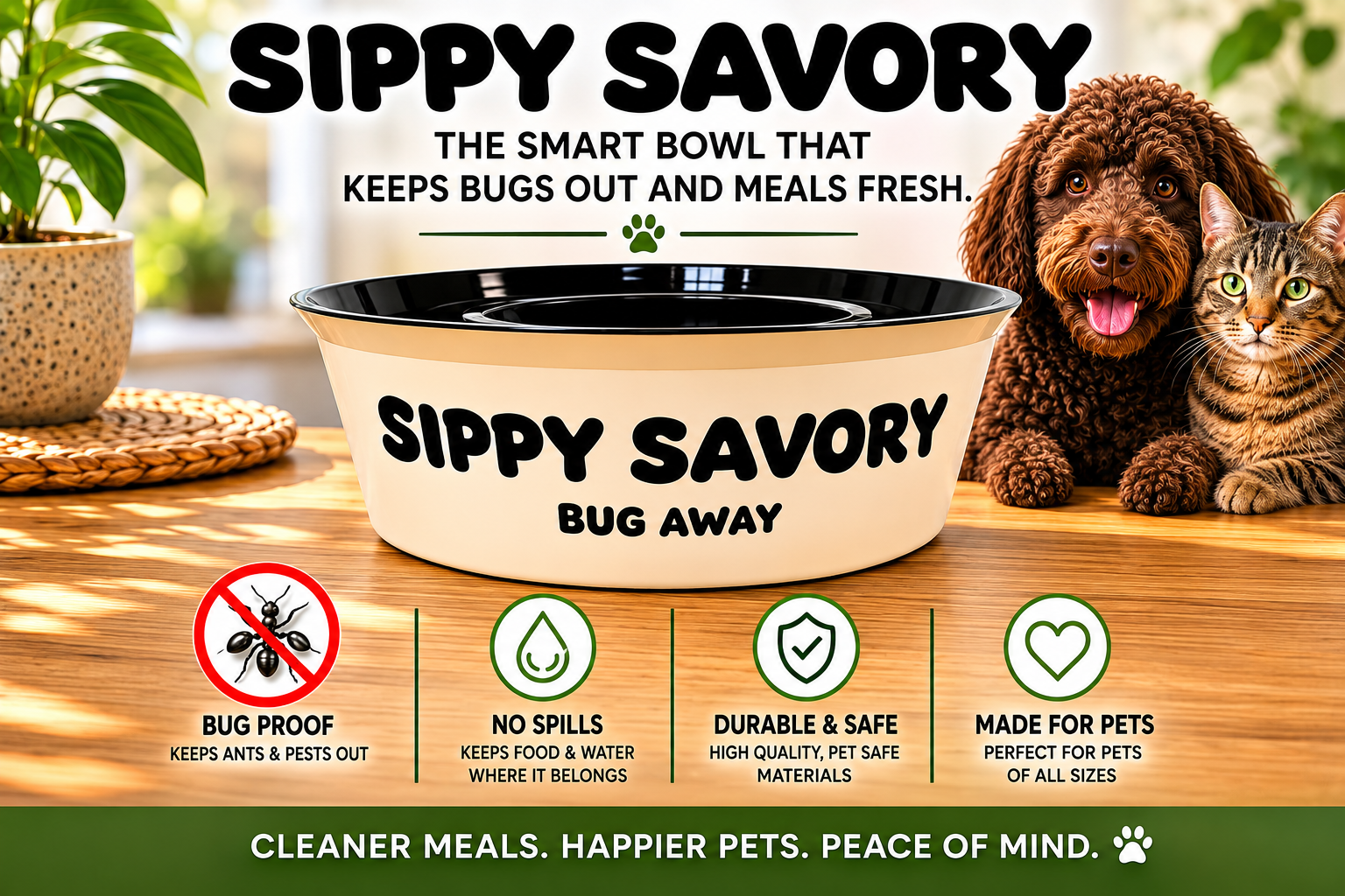Sippy Savory – Ant-Proof Pet Food & Water Bowl